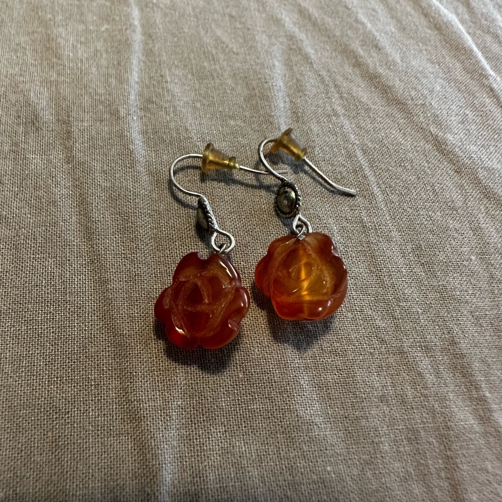 Amber color flower earrings